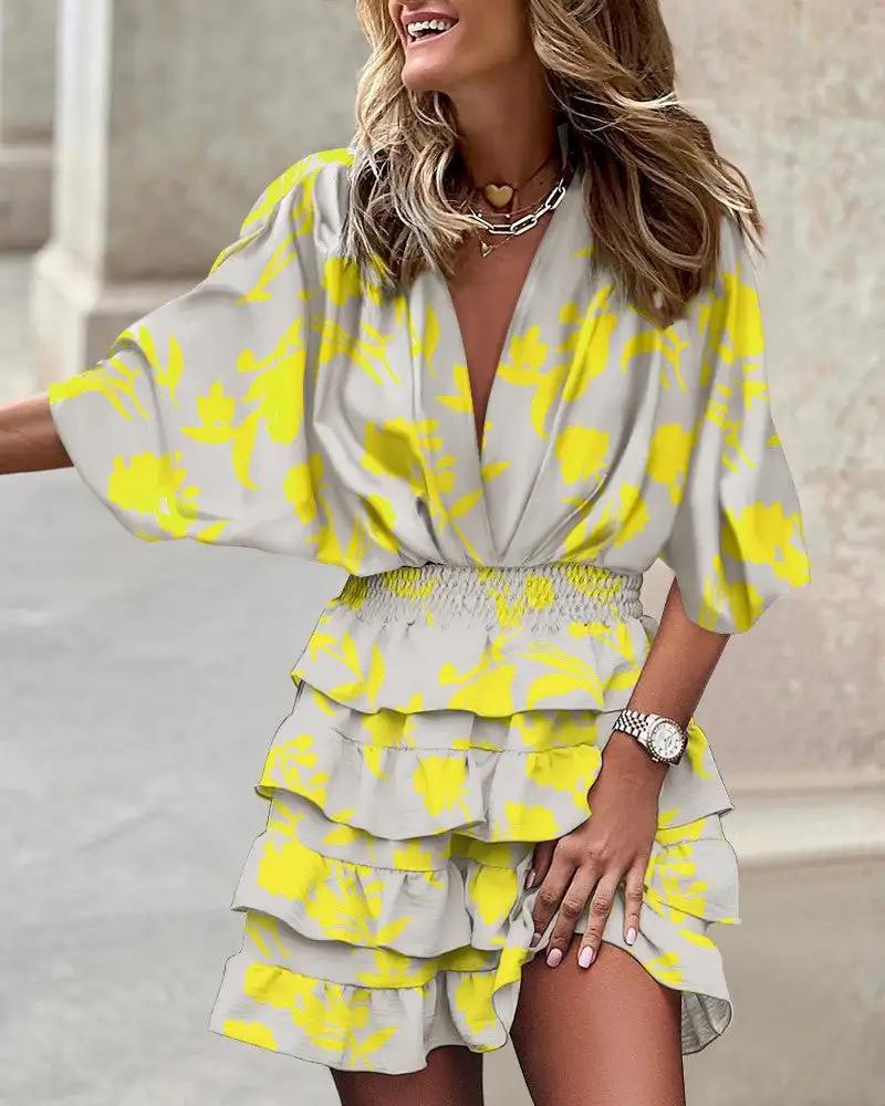 Women Batman Sleeve V Neck Irregular Hem Dress by Wanita Store