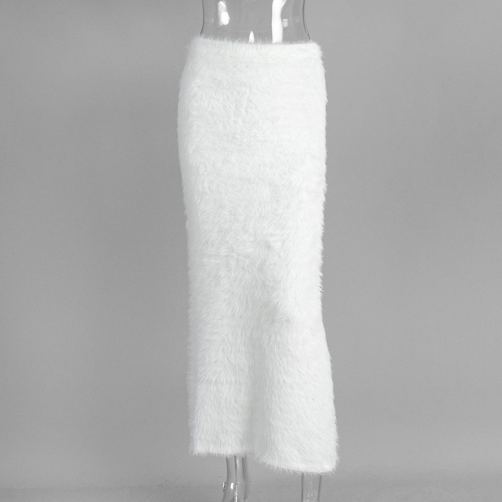 Knitted Furry Skirt Autumn Winter Long Skirt Warm Skirt Women