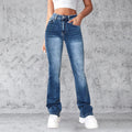Retro Sexy Jeans Damen Eng Anliegend Schmal Geschnitten Hohe Elastizität Schlaghose