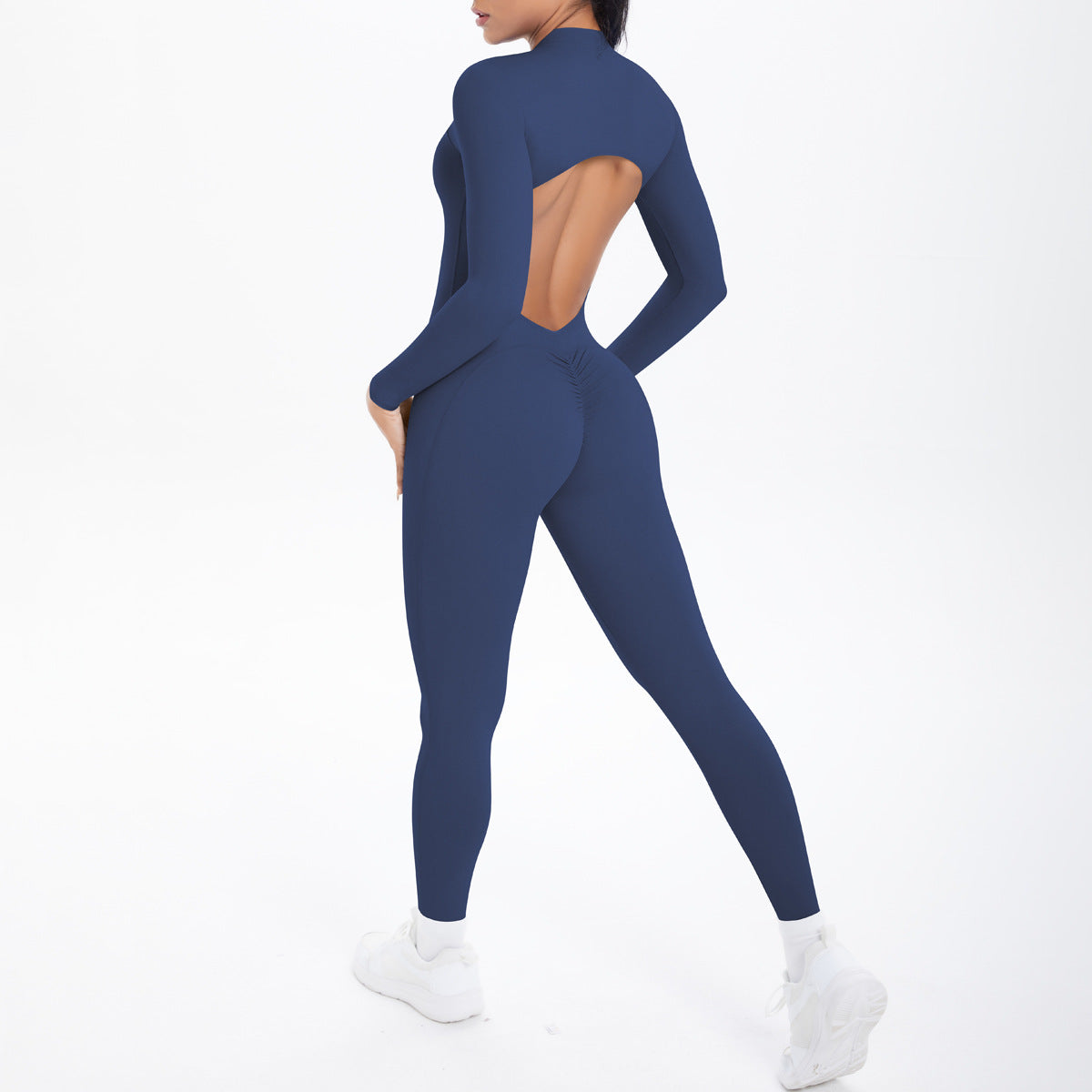 Langarm Yoga Reißverschluss Einteiler Hohe Festigkeit Hohl Out Cutout Rückenfrei Laufende Fitnesskleidung Sport Einteiler Strumpfhosen