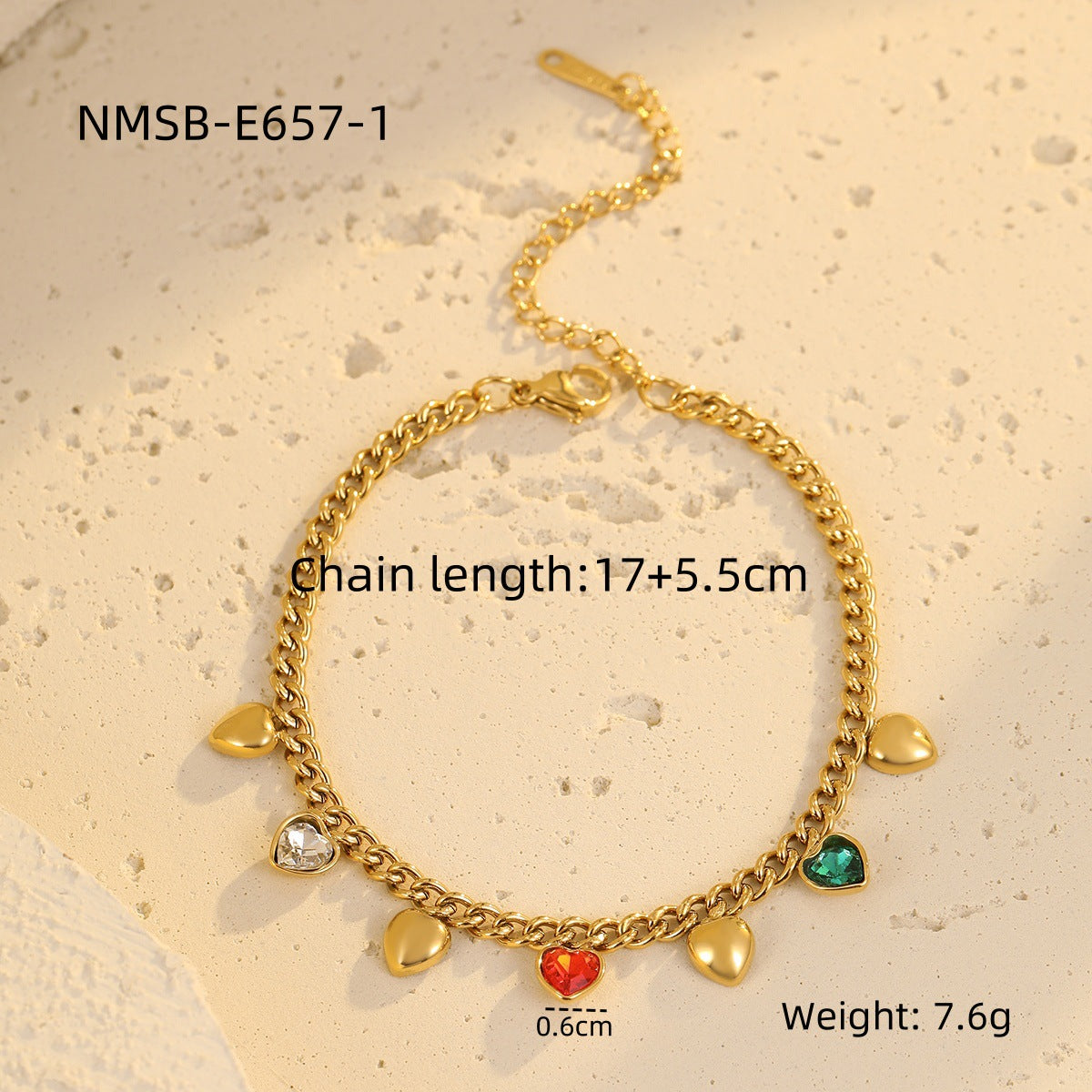 Classic All Match Stainless Steel Bracelet High Grade Colored Loving Heart Geometric Abstract Rhinestone Tassel Titanium Steel Jewelry
