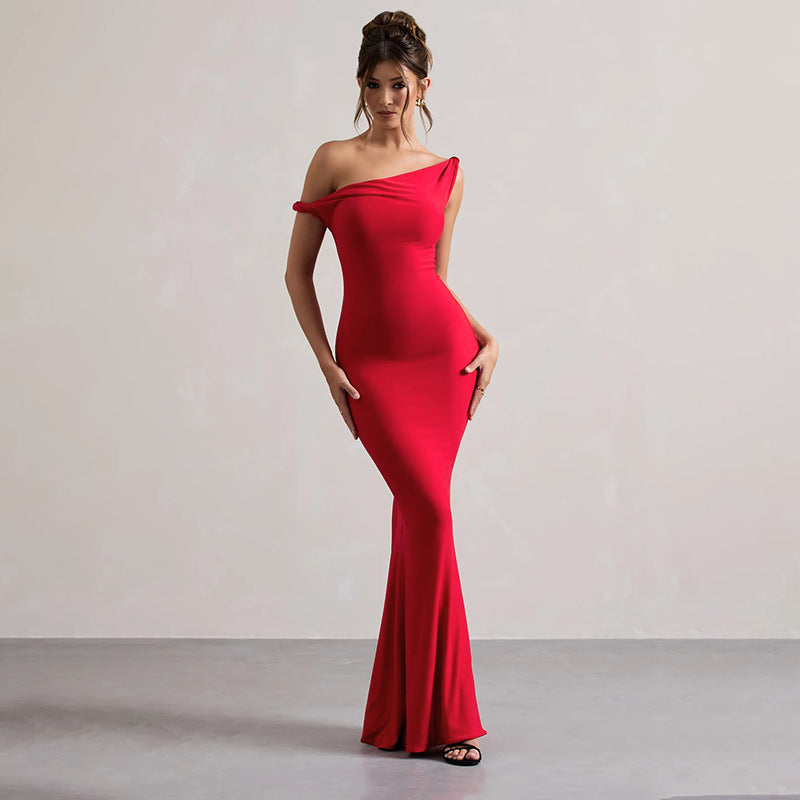 Schulterfreies Twist Fishtail Abendkleid Damen Sexy Maxikleid