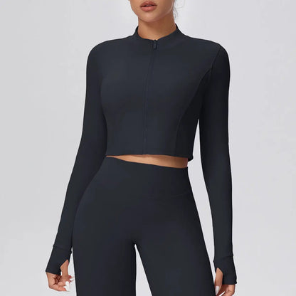 Zipper Outdoor Running Sports Yoga Jacket Slimming Workout Long Sleeve Coat Girls Quick Drying Yoga Clothes Women by Wanita Store