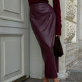 Herbst Sexy High-End Lederrock Hoher Bund Schmaler Schlitz Etuirock