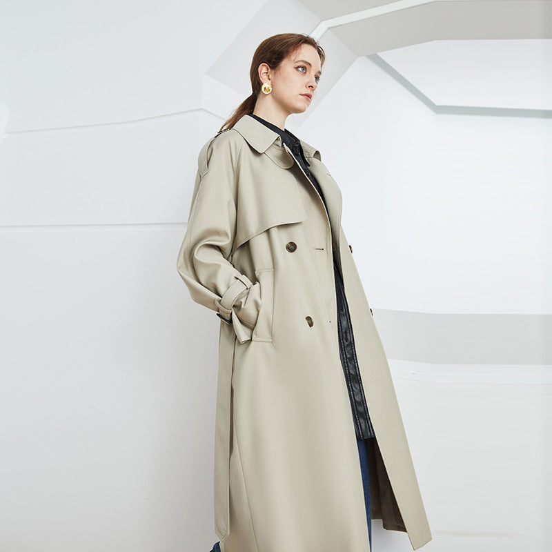 Element Britischer zweireihiger, locker fallender, langer Trenchcoat für Damen für Herbst und Winter