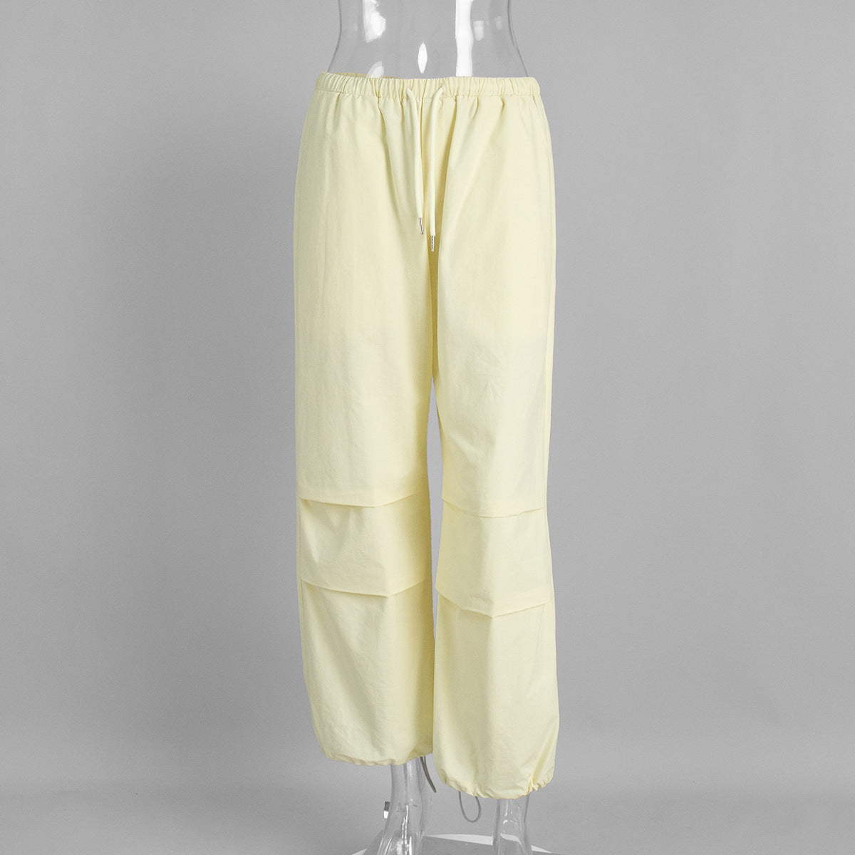 Wide Leg Trousers Women Autumn Low Waist Drawstring Trousers Pleated Pure Cotton Workwear Trousers Women