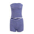 Women Clothing Internet Expert Bandeau Sexy Cropped Exposed Mixed Color Stripe Shorts Two Piece Sets