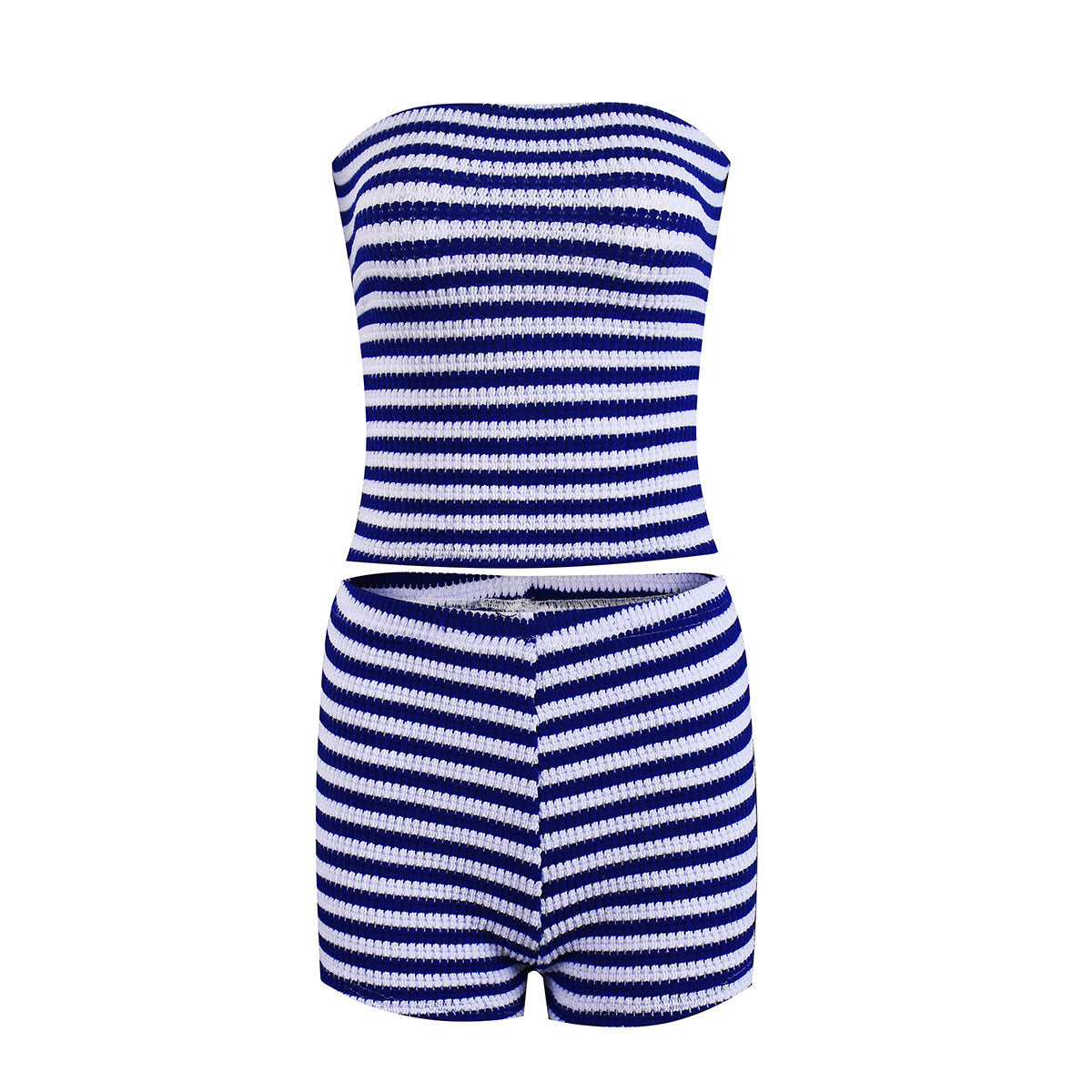 Women Clothing Internet Expert Bandeau Sexy Cropped Exposed Mixed Color Stripe Shorts Two Piece Sets