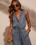 Women Clothing Summer Casual Washed out Thin Denim Jumpsuit