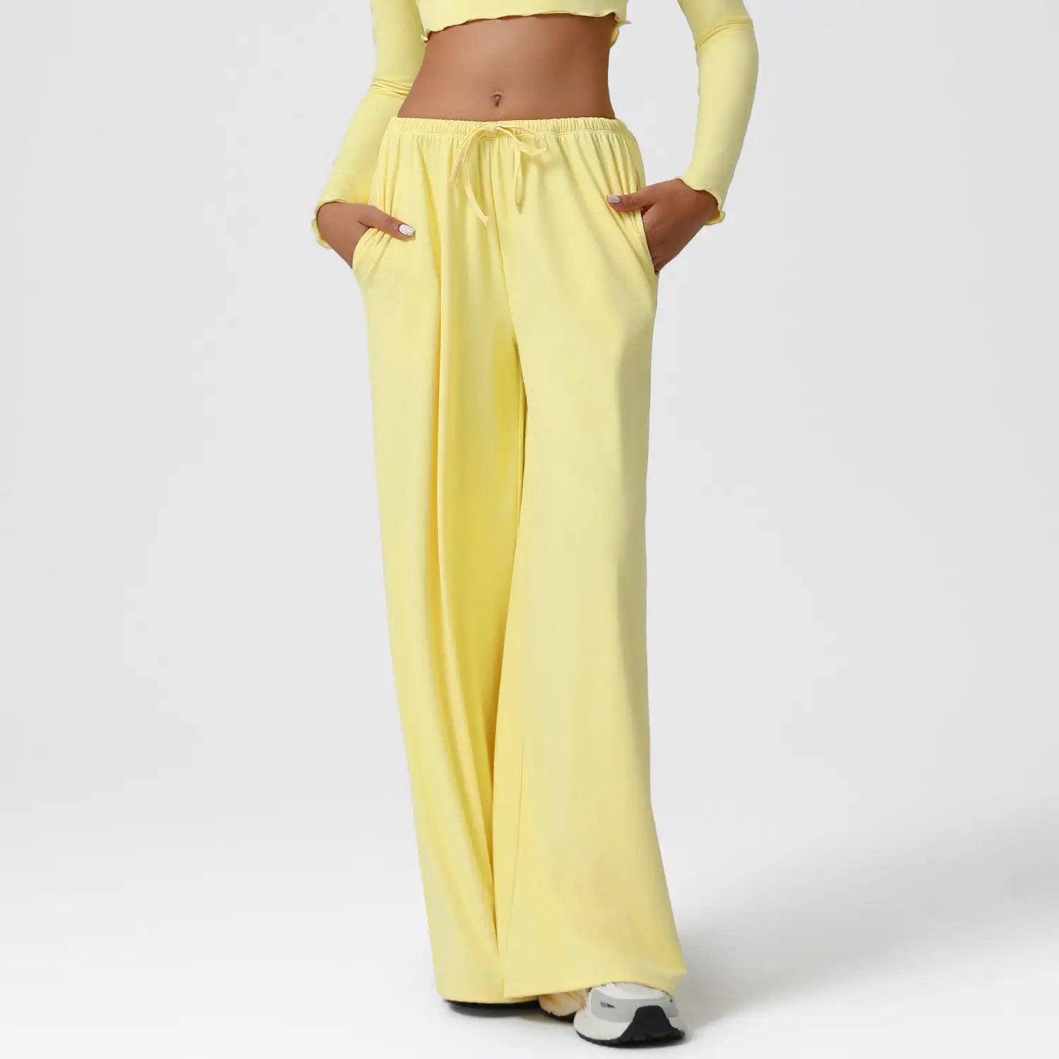 Autumn Winter Wide Leg Women Sports Pants Loose Low Waist Fitness Pants Drawstring Elastic Casual Yoga Pant Belt Pocket by Wanita Store