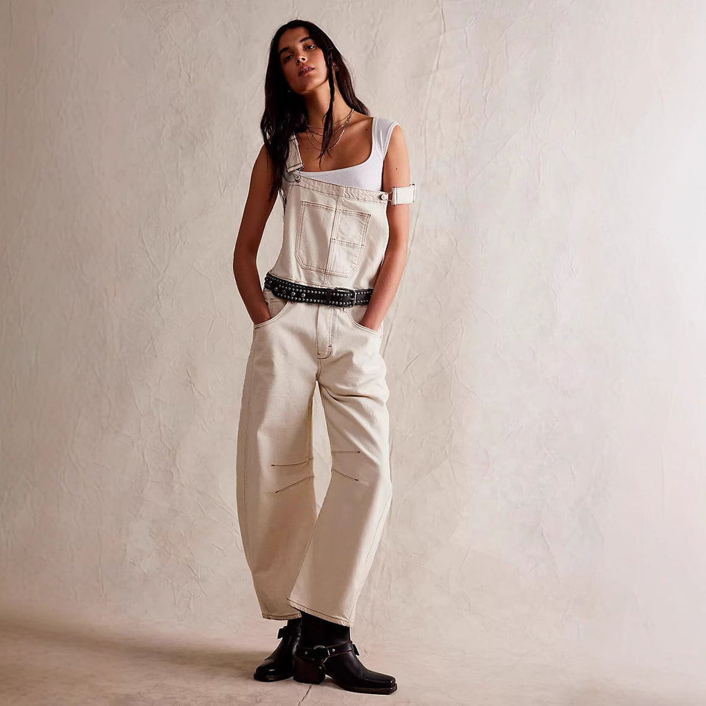 Street Washed Out Vintage Loose Straight Cargo Jeans Latzhose