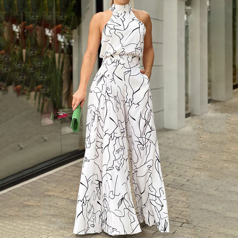 Sommer Damen Kleidung Elegant Hohe Taille Schnürung Ärmelloser Neckholder Hosen Overall
