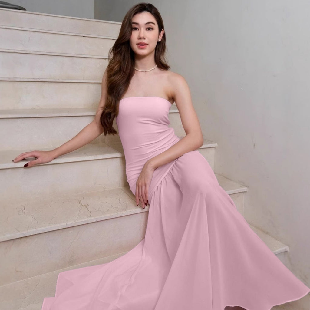 Summer Women Clothing Sexy Elegant Stitching Mesh Tube Top Slimming Dress