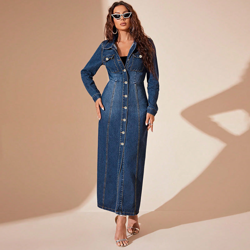 Damenbekleidung Jeans-Knopf-Strickjacken-Kleid