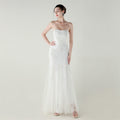 Mesh Heavy Industry Beaded Tube Floral Evening Dress Tube Top Fishtail Dress Swing Cocktail Social Socialite
