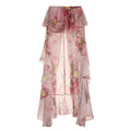 Sexy Holiday Romantic Floral Print Ruffled Skirt Sexy Irregular Asymmetric Trailing Dress with Lining