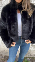 Damenbekleidung Damen Herbst Winter Kunstfell Rollkragen Reißverschluss Freizeit Mantel