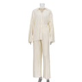 Herbstliches einfarbiges zweiteiliges Set für Damen mit geradem Bein, plissiertem Hemd und Hose im Western-Stil