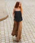 Women Clothing Satin Solid Color Casual Loose Ruffled Stitching Sexy Sling