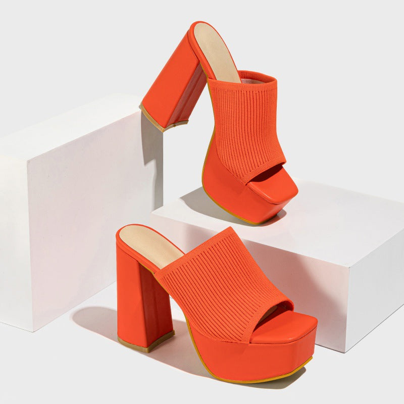 Sommer Damen Gestrickte Modische Chunky Heel Wasserdichte Plattform Outdoor Street Laufstegschau Peep Toe Pantoletten