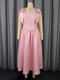 Women Clothing Elegant Bow Dress Jacquard High Waist a Swing Cocktail Evening Dress Party Dresses