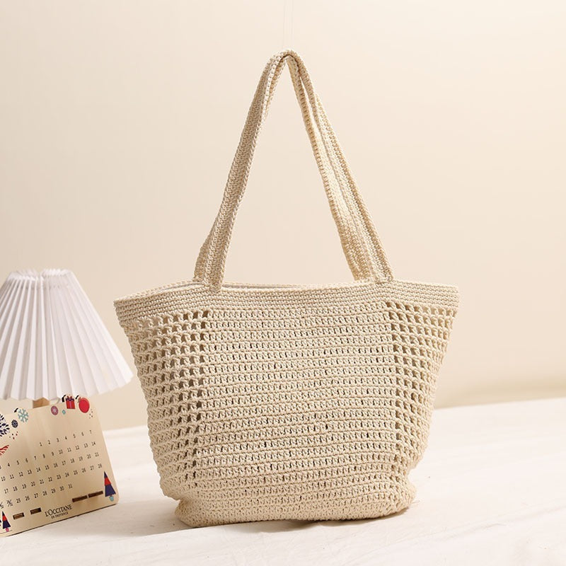 Große Kapazität Baumwollfaden Gewebte Tasche Hohl Out Cutout Schulter Strohtasche Urlaub Strandtasche Frauen Tasche