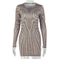 Swirl Grain Women Printed Wear Home Comfortable round Neck Hip Sexy Waist Trimming Stretch Short Dress