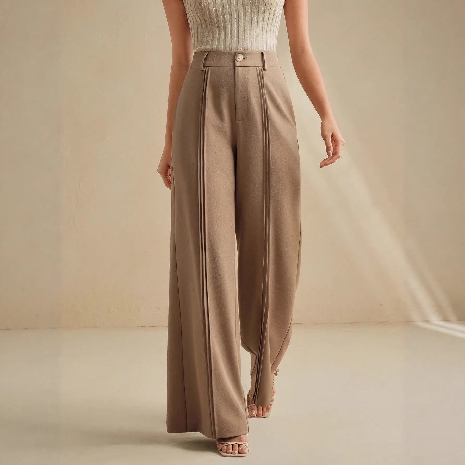 Office All Matching Solid Color Slim Fit Suits Pants High Waist Drape High Grade Wide Leg Women Work Pant