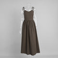 Pure Cotton V neck with Shoulder Straps Women Spring Elegant Sexy Lace up Backless Dress