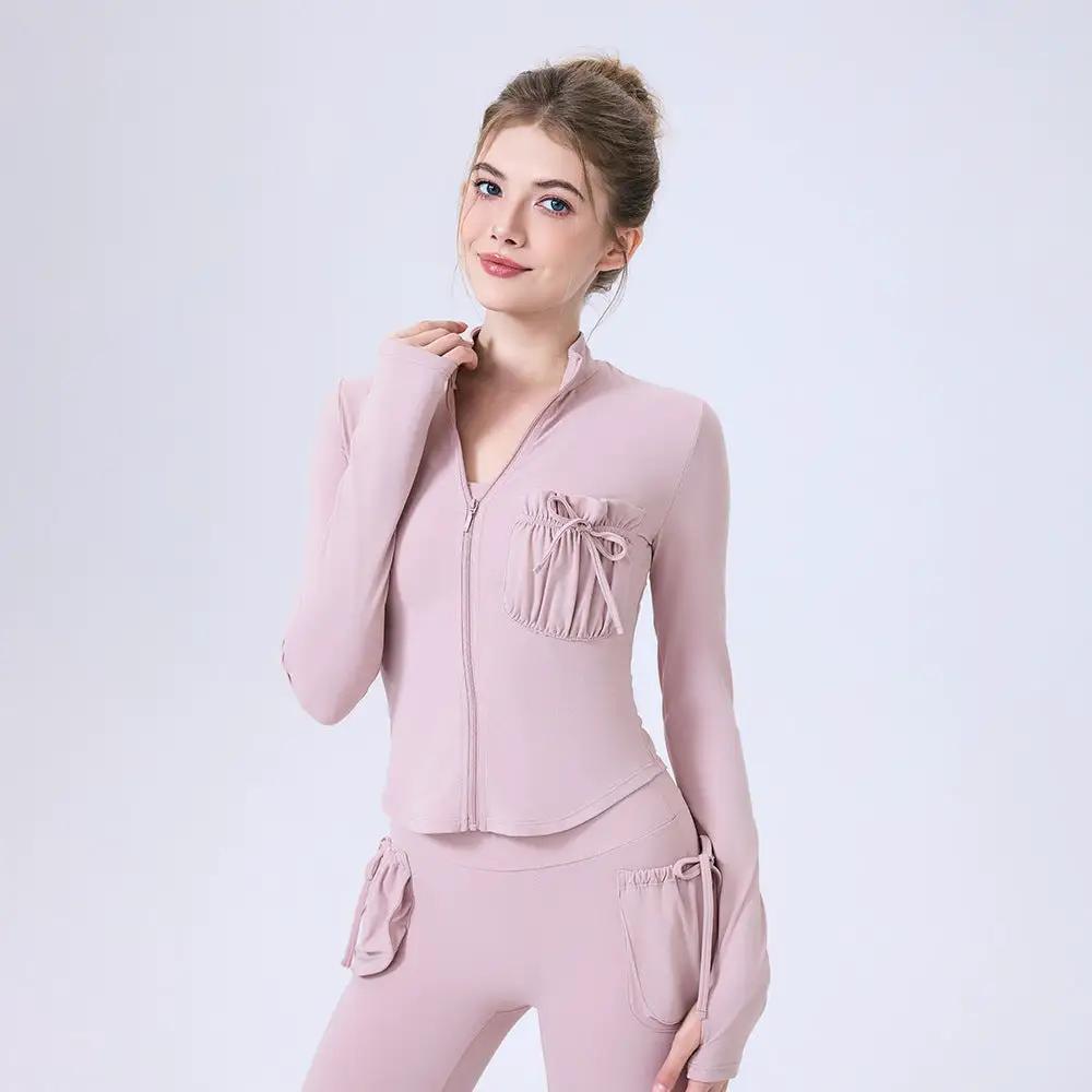 Zipper Sportswear Jacket Women Puffy Pocket Slim Fit Warm Slim Look Running Training Yoga Workout Long Sleeve by Wanita Store