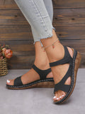 Floral Print Hollow Out Cutout out Platform Ankle Strap Sandals Women Magic Strap Lightweight Beach Sandals Sandals