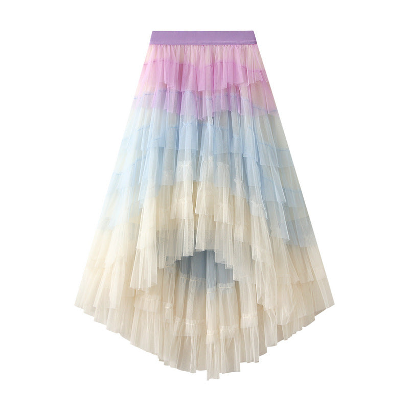 Unregelmäßiges asymmetrisches Stufenkleid High Waist Mesh-Rock Petticoat Damen Gaze-Rock Feenkleid