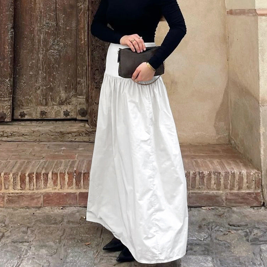 Herbst Französisch Lässiger Eleganter High Waist Locker Bequemer Weißer Baumwoll-Maxirock