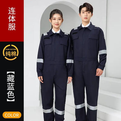 Marine Crew Reflective Strip Pure Cotton Overalls Long-sleeved Men&