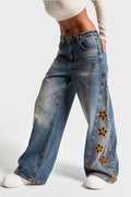 High Waist Loose Jeans Women Embroidered Fashionable High Waist Denim Trousers