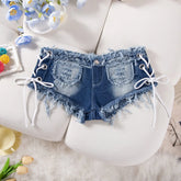 Sexy American Hot Girl Retro Low Waist Denim Shorts Women&