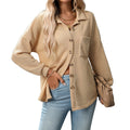 Damen Herbst Winter Lockeres Waffel-Freizeitshirt Vielseitig Kombinierbar