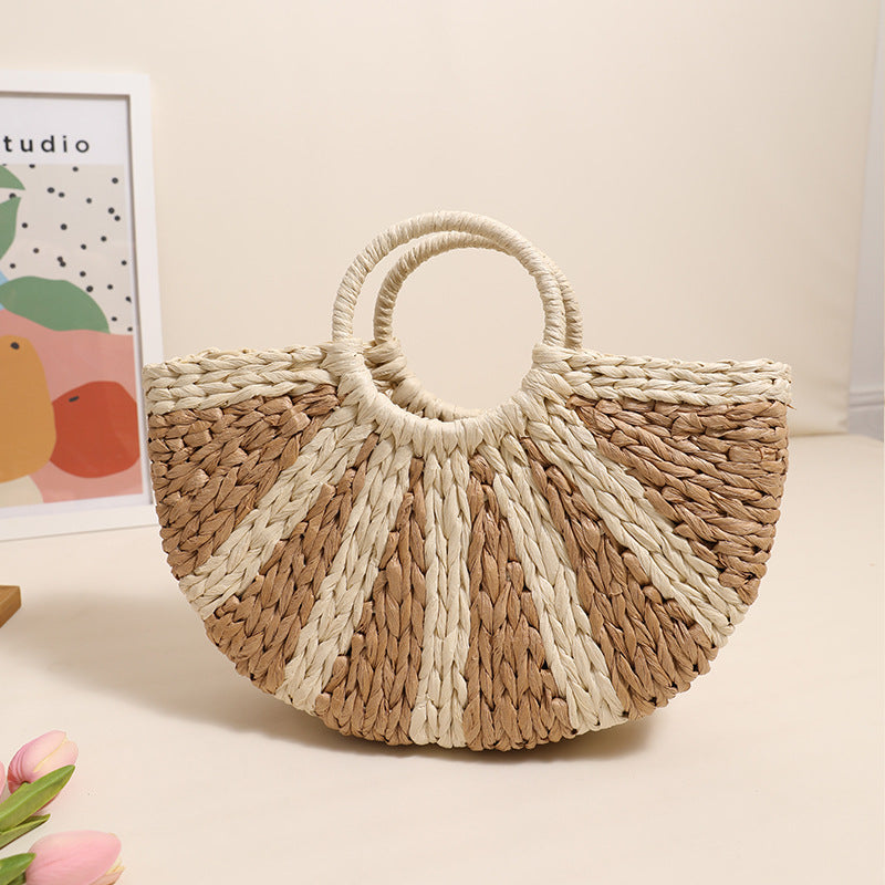 Woven Bag Semicircle Straw Bag Handbag Vacation Beach Bag Women Bag