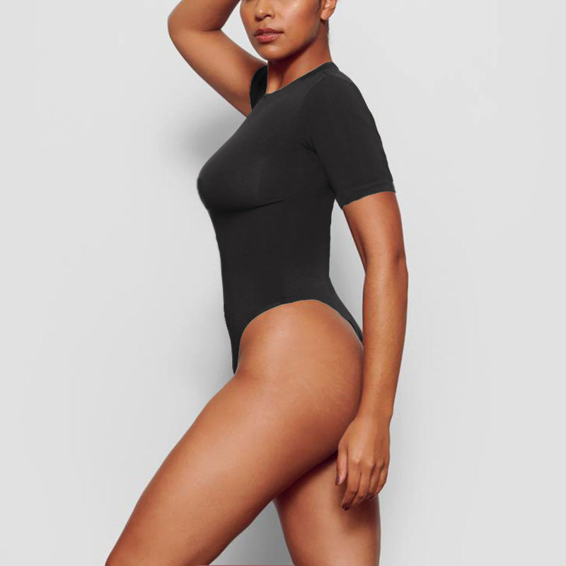 Sommer Damen Bekleidung Freizeit Halbarm Basic Top Eng Sexy Bodysuit