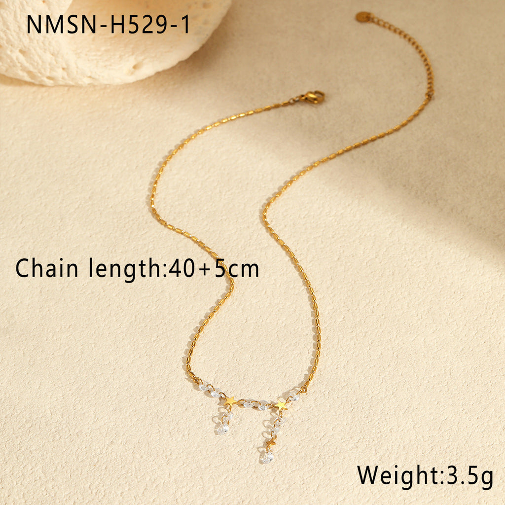 Exquisite Tassel High Grade Stainless Steel Necklace Plated 18 Real Gold Inlaid Zircon All Match Clavicle Chain