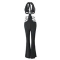 Beliebter ärmelloser Sommer-Jumpsuit für Damen mit Schnürung hinten, rückenfrei und leicht ausgestelltem weitem Bein