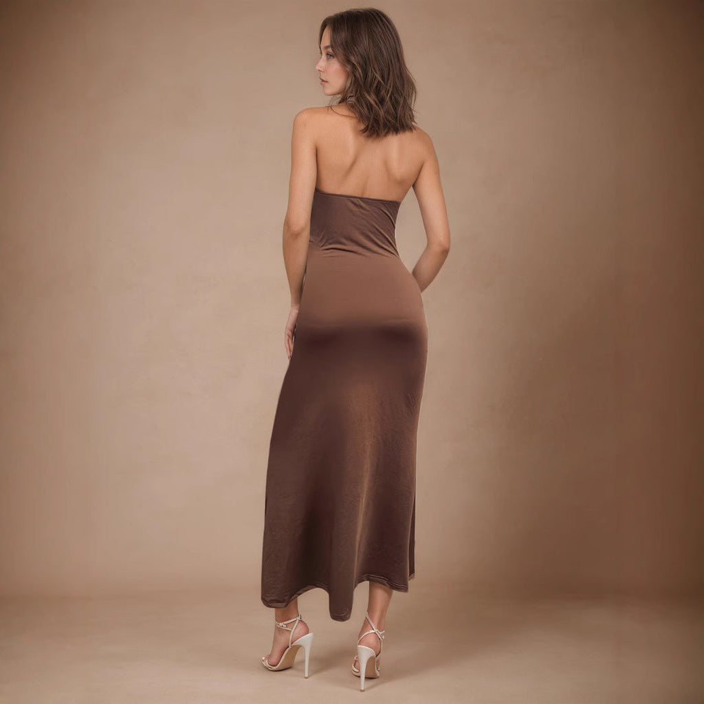 Elegantes V-Ausschnitt Neckholder-Kleid Damen Sommer Hochwertiges sexy Etuikleid