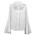 Spring Arrival Palace French Flared Sleeves Long Sleeves Satin Elegant White Office Shirt