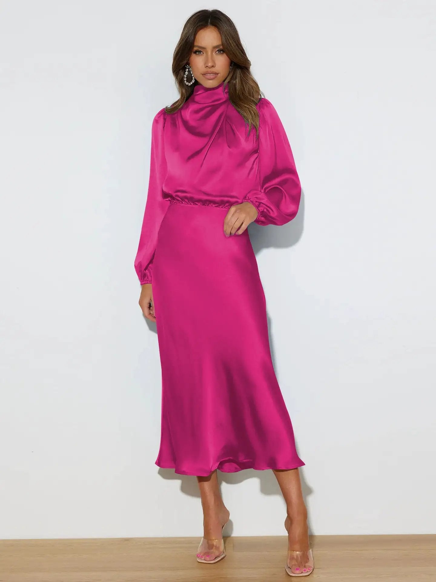 Autumn High Grade Satin Long Sleeve Loose Dress Elegant Women Dress Evening Dress Dress by Wanita Store