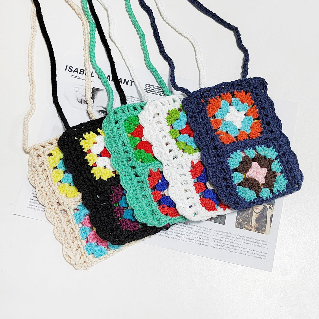 Handgemachte Strickwolle Häkeln Internet Berühmtheit Ethnische Handy Tasche Gemischte Farbe Zufällig Einteiler Umhängetasche
