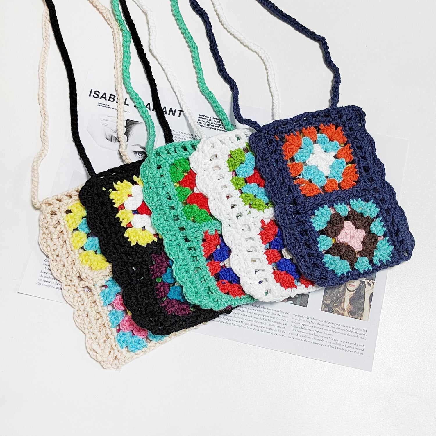 Handgemachte Strickwolle Häkeln Internet Berühmtheit Ethnische Handy Tasche Gemischte Farbe Zufällig Einteiler Umhängetasche