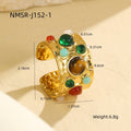 French Royal Multi Gem Open Ring Retro Mid Ancient Special Interest Design Stainless Steel Non Fading