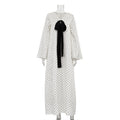 Design Schleife V-Ausschnitt Langarm Elegantes Kleid Damen Digitaldruck Polka Dot Maxikleid