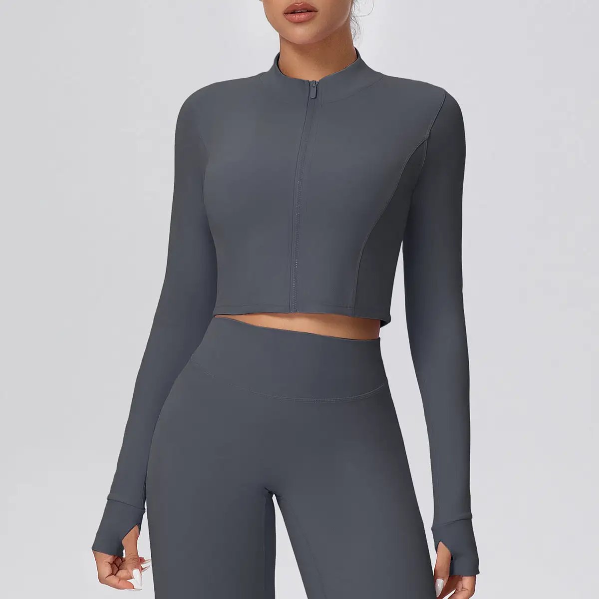 Zipper Outdoor Running Sports Yoga Jacket Slimming Workout Long Sleeve Coat Girls Quick Drying Yoga Clothes Women by Wanita Store