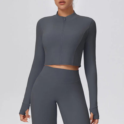 Zipper Outdoor Running Sports Yoga Jacket Slimming Workout Long Sleeve Coat Girls Quick Drying Yoga Clothes Women by Wanita Store